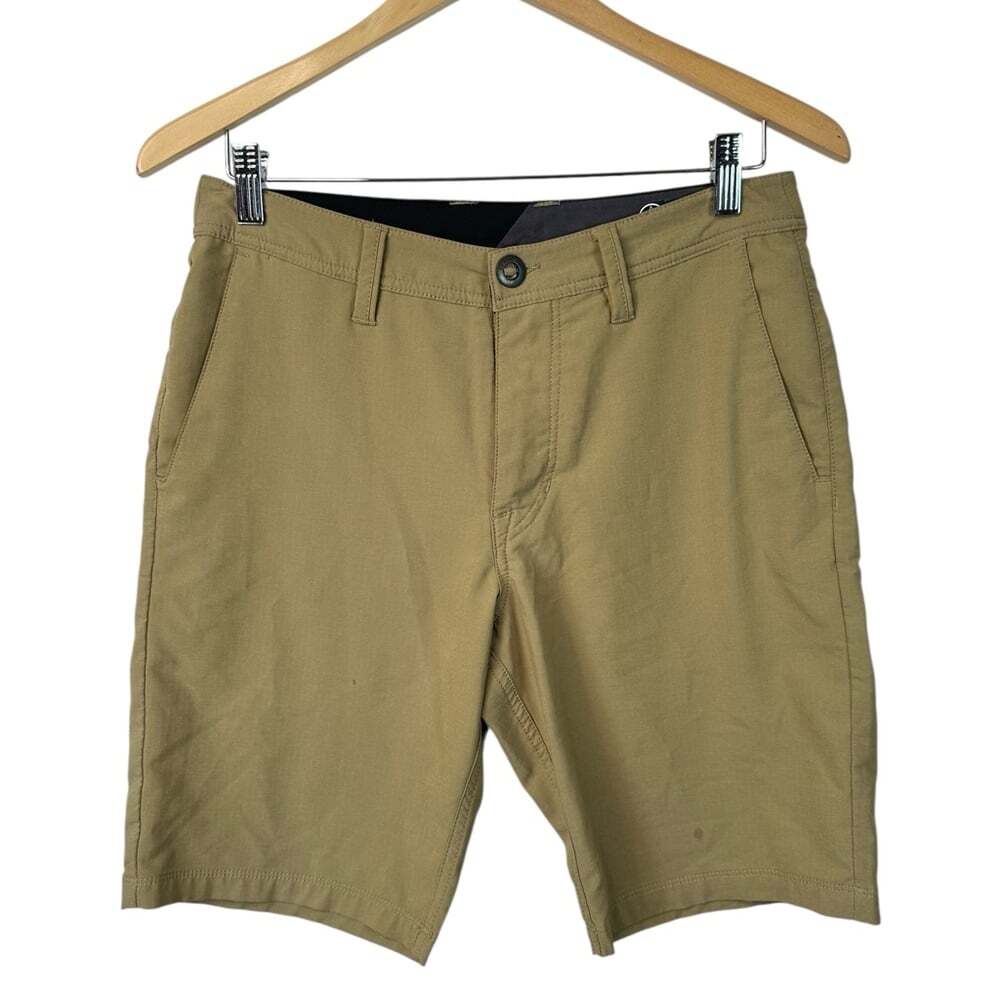 Volcom Surf Turf Tan Shorts 2 Way Stretch Flat Front Hybrid Casual 28